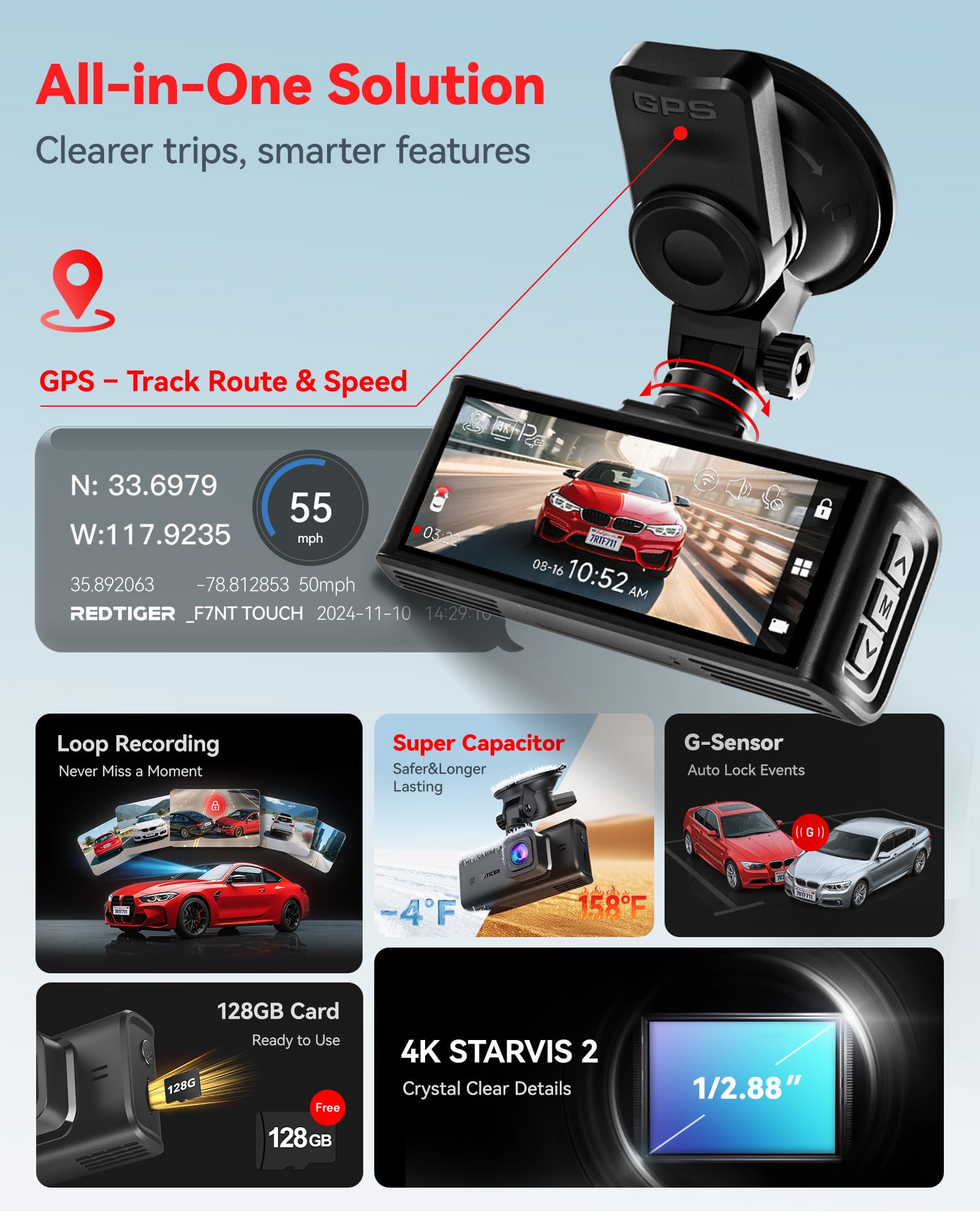 4K STARVIS 2 Dash Cam with GPS & Touch Screen