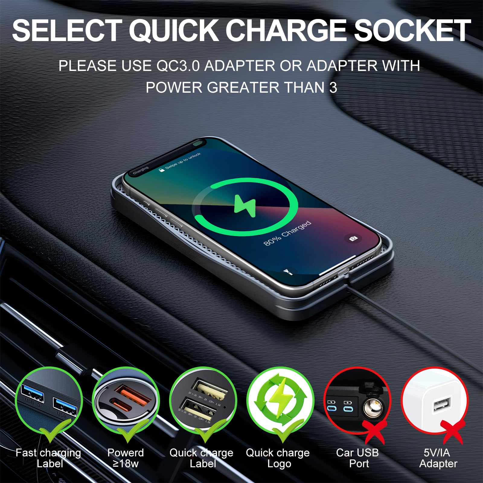 Wireless Car Charger, 20W Fast Charging Pad