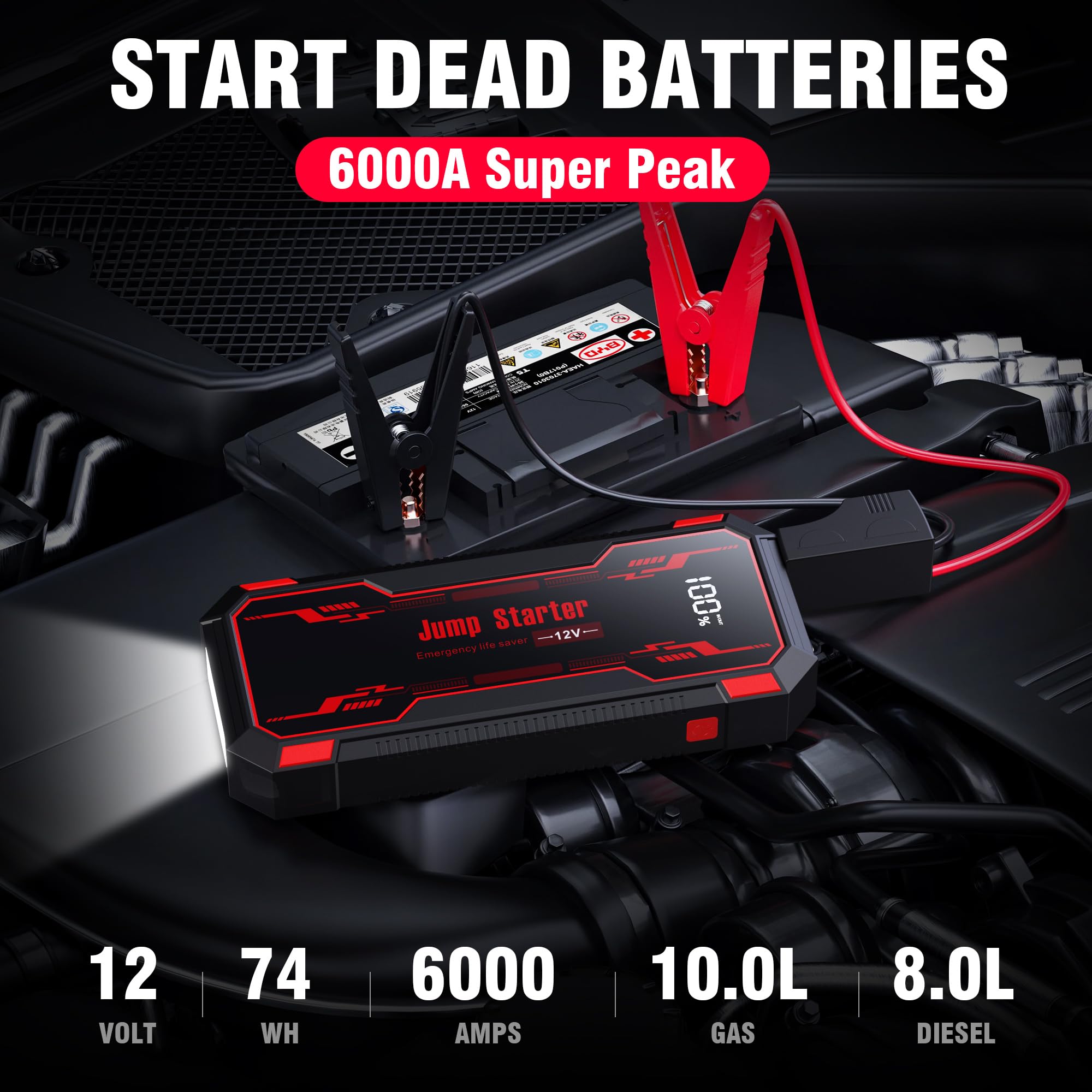 6000A Portable Car Jump Starter Pack