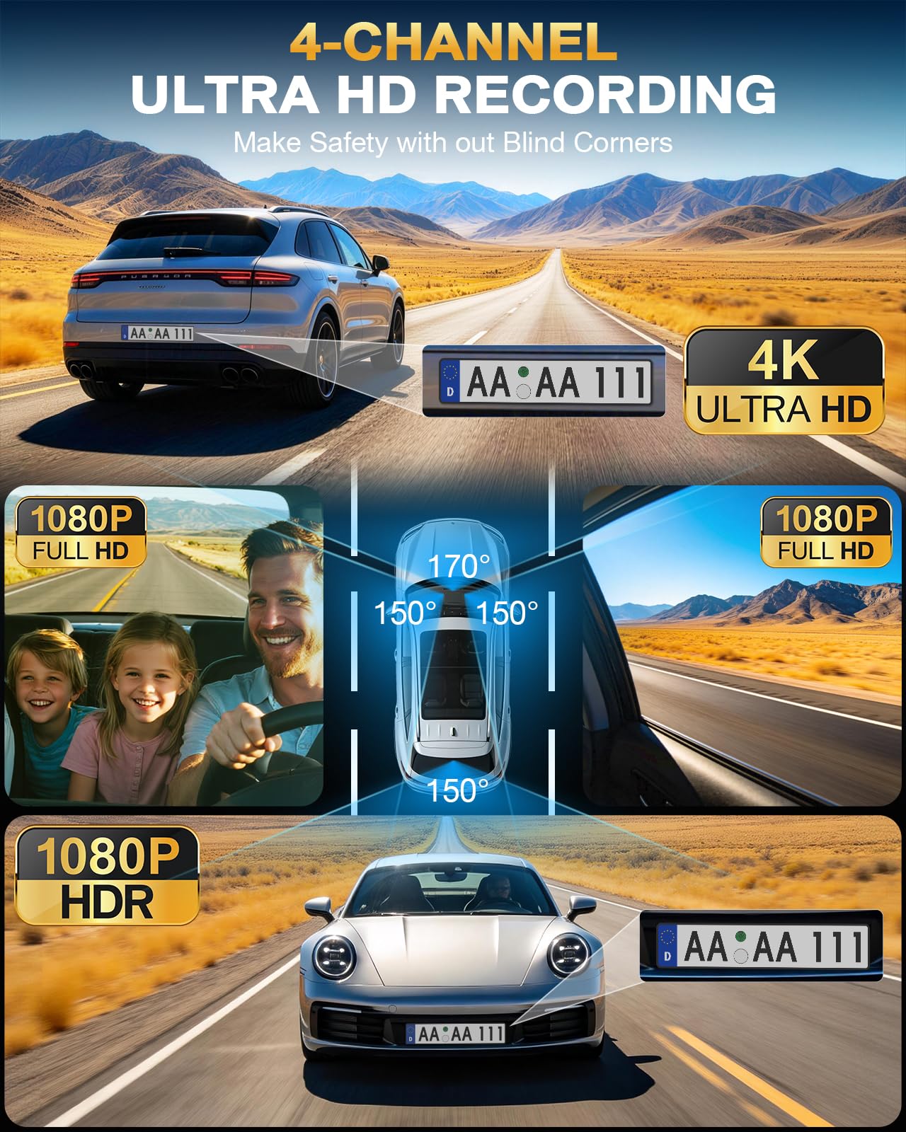 4-Channel 360° 4K Dash Cam with GPS & Night Vision