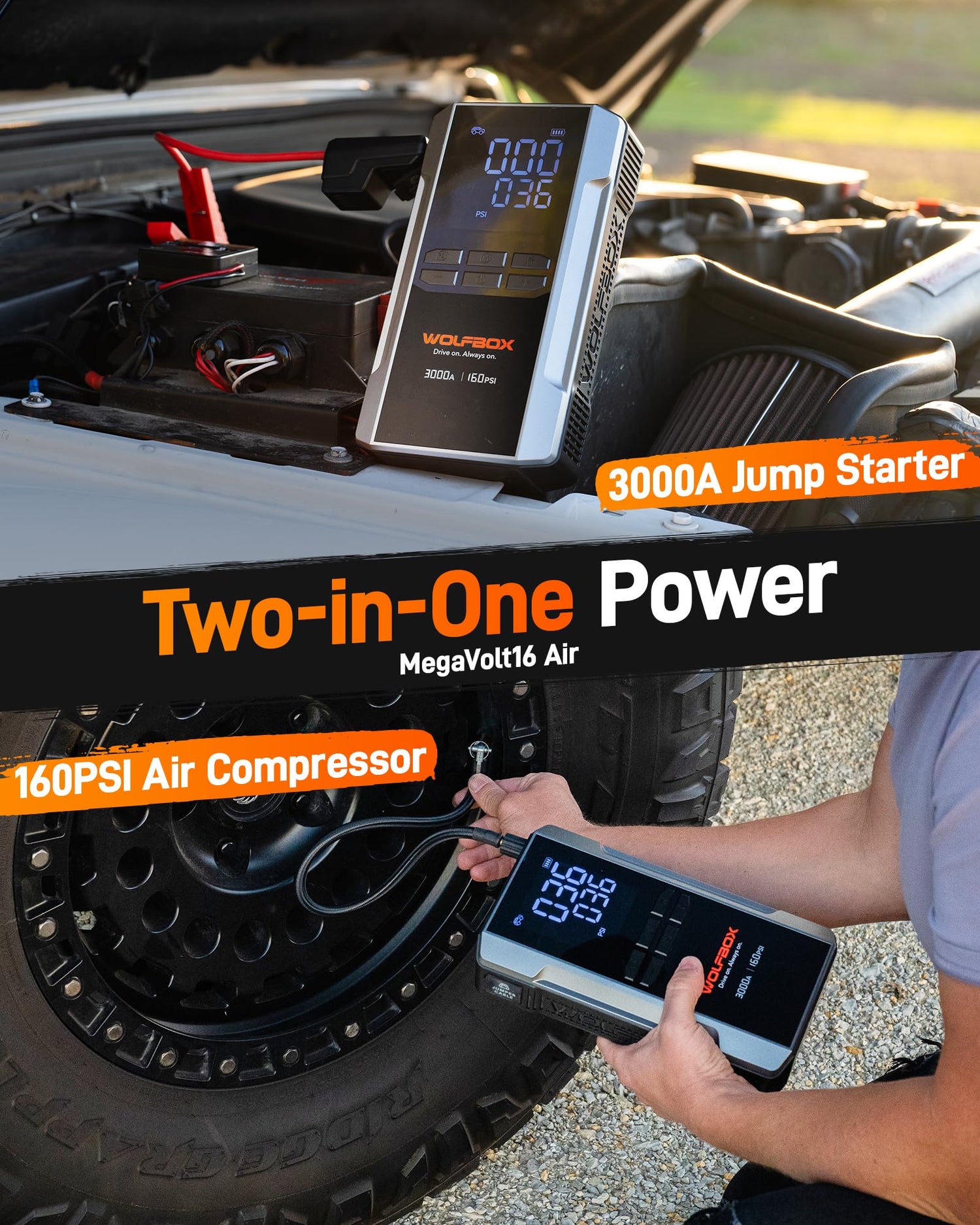 Jump Starter with Air Compressor & Fast Charging