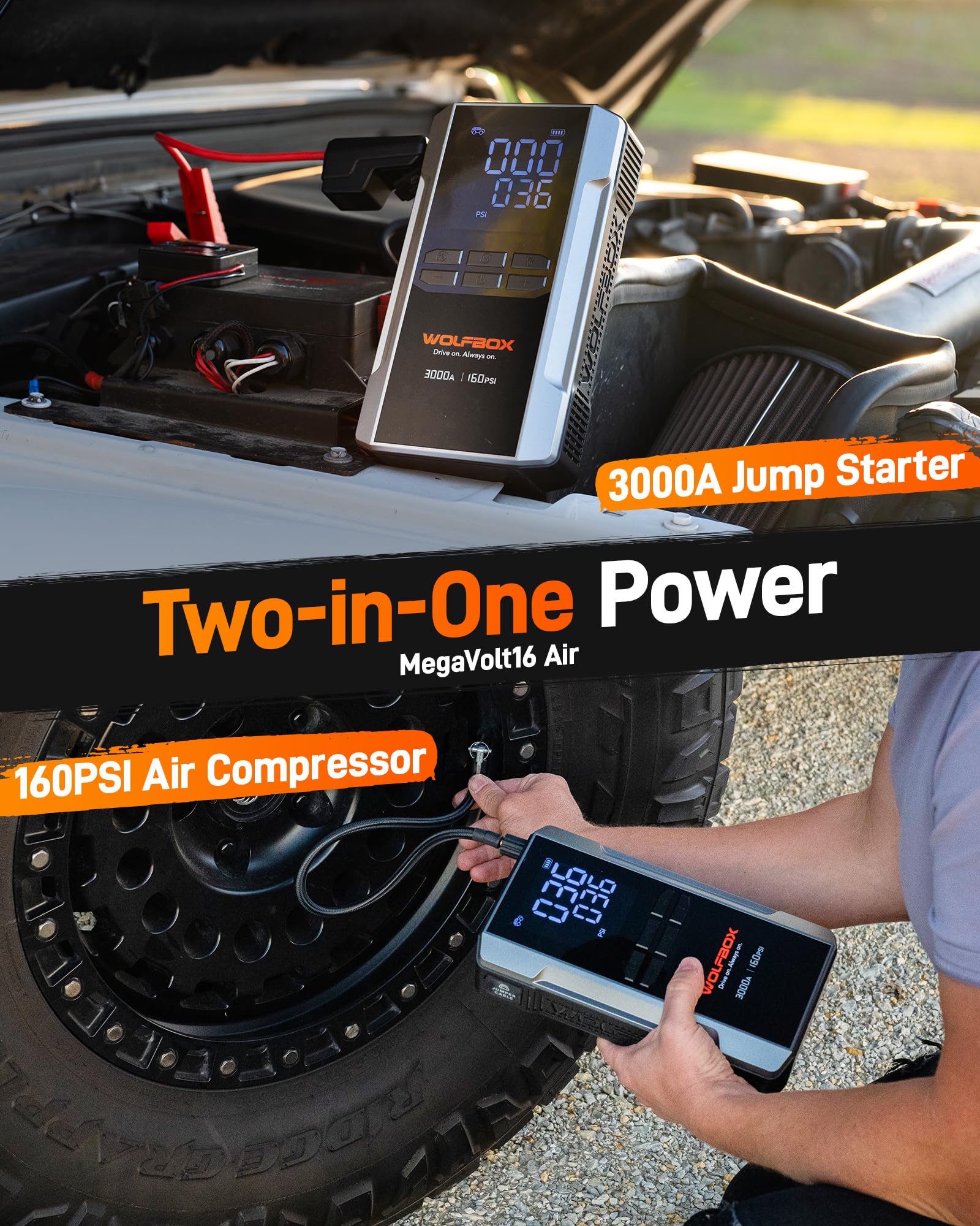 Jump Starter with Air Compressor & Fast Charging